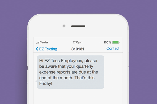 text message marketing employee notification example