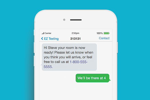 texting for hospitality businesses check in time text