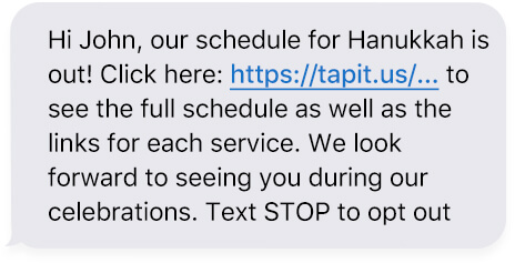 Hanukkah Schedule Change Text Message