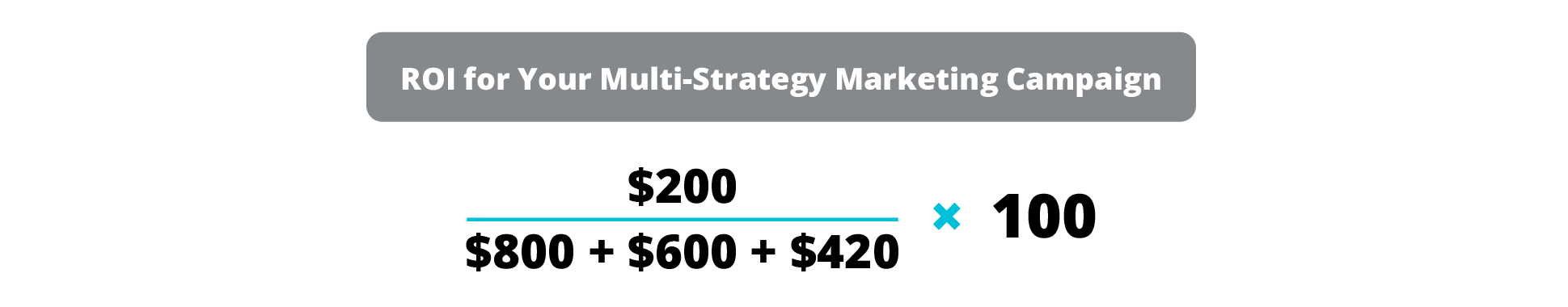 Image ROI for your multi-strategy marketing campaign: ($200) / ($800 + $600 + $420) x 100