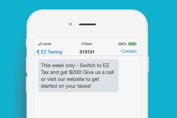 text marketing for tax preparation business promotion example